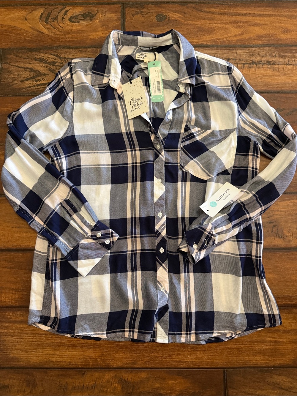 Stitch Fix Exclusive NWT Casual Plaid Button-Down Shirt in Navy and Ivory